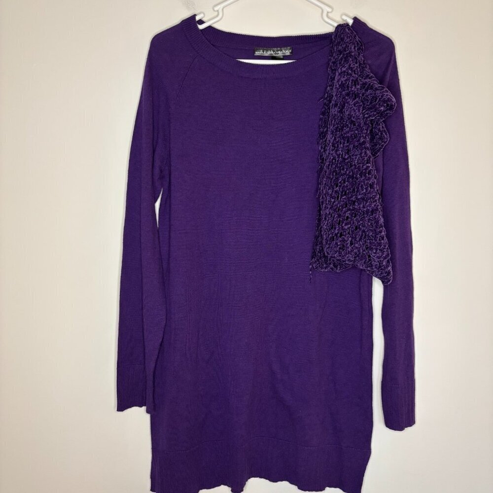 UNITED STATES SWEATERS NEW Sweater Tunic and Scarf Womens M Purple Long Slv Knit